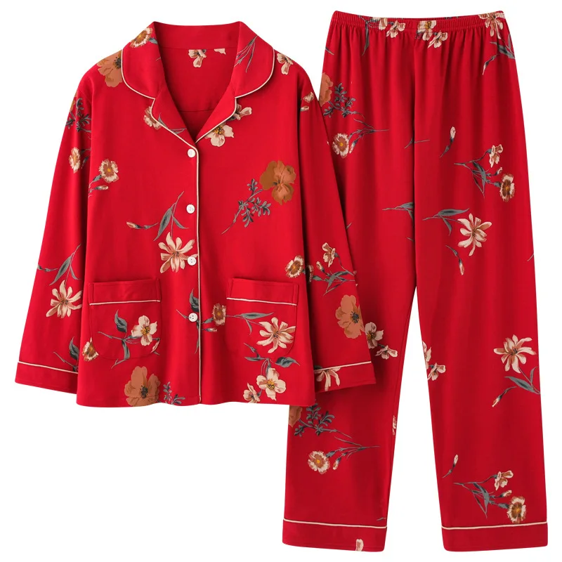 Kadın Uzun Kollu Pantolon 2 adet Pijama Seti Sonbahar Ve İlkbahar kadın Pamuklu Ev Giysileri Baskılı Pijama Gevşek Rahat 2 adet P