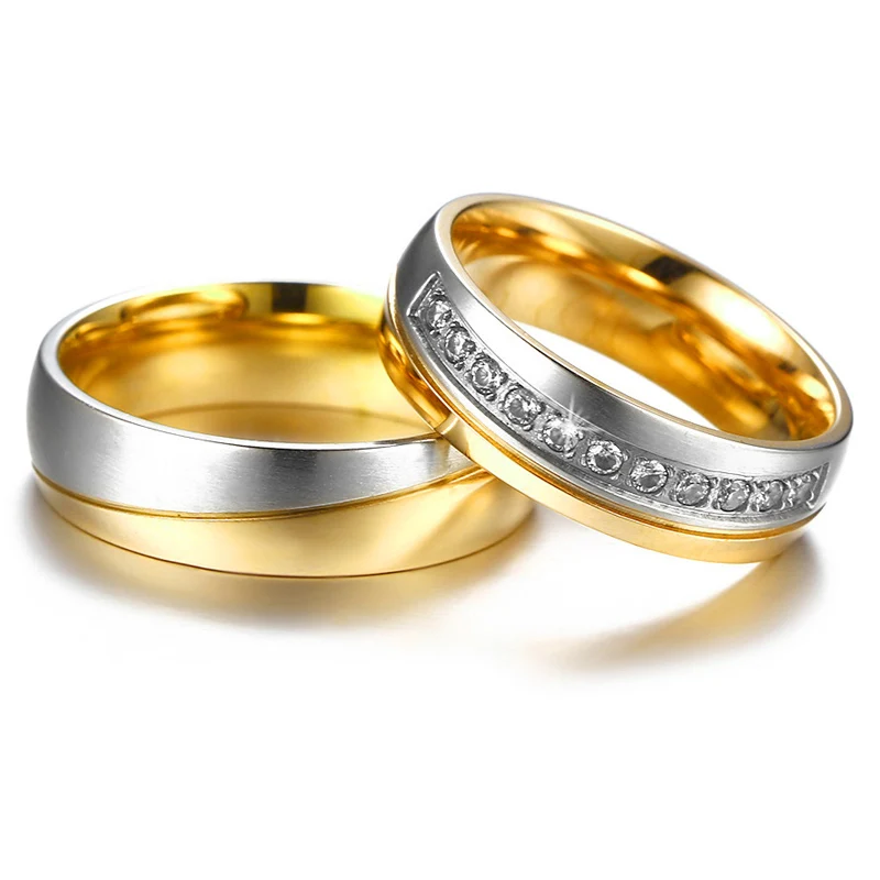 Kadınlar ve Erkekler için Çift Yüzük Severler Pürüzsüz Klasik Altın Renk Paslanmaz Çelik Düğün Nişan Takı Damla Nakliye 4