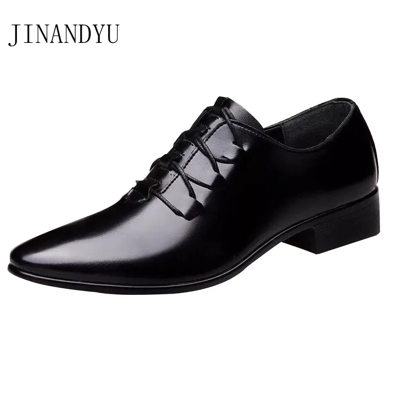 Kahverengi Siyah deri ayakkabı Elbise Erkekler Klasik Ofis parti ayakkabıları Erkekler için İş Deri Resmi Ayakkabı Erkekler Sivri Burun Ayakkabı Adam