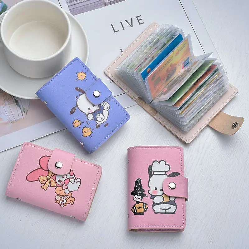 Kawaii Sanrios kart çantası Sevimli Benim Melody Pochacco Ponpon Purin Karikatür Pu Çoklu Kart Büyük Kapasiteli kart çantası Kızlar için hediye 0