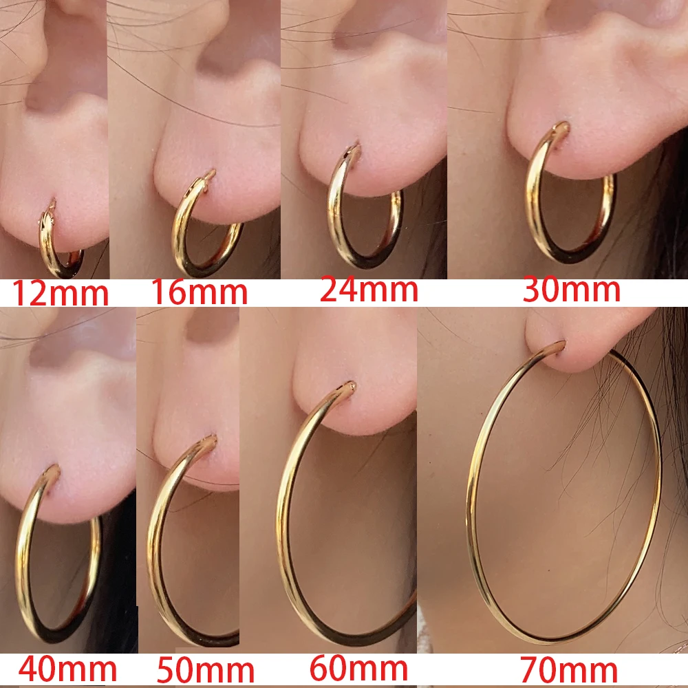 Klasik Basit Paslanmaz Çelik Büyük veya Küçük Pürüzsüz Daire Hoop Küpe Kadınlar için Geometrik Yuvarlak Metal Çok Yönlü kadın mücevheratı 5