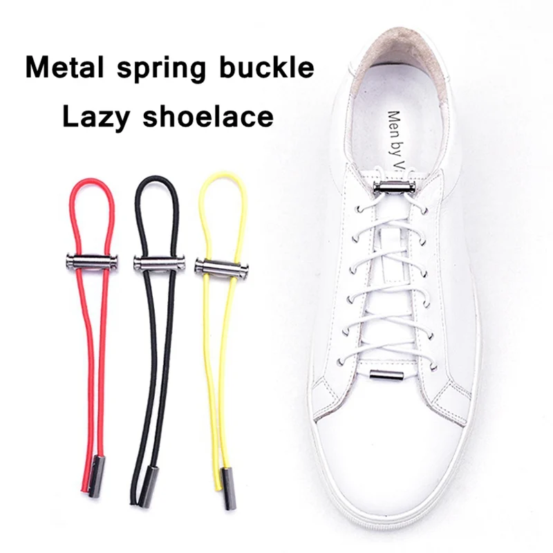 Klasik Yuvarlak Elastik Ayakabı Hiçbir Kravat Ayakkabı bağcıkları Metal Kilit Düğmesi Sneakers Boot Ayakkabı Bağı Çocuklar ve Yetişkin Hızlı Tembel Danteller Ayakkabı