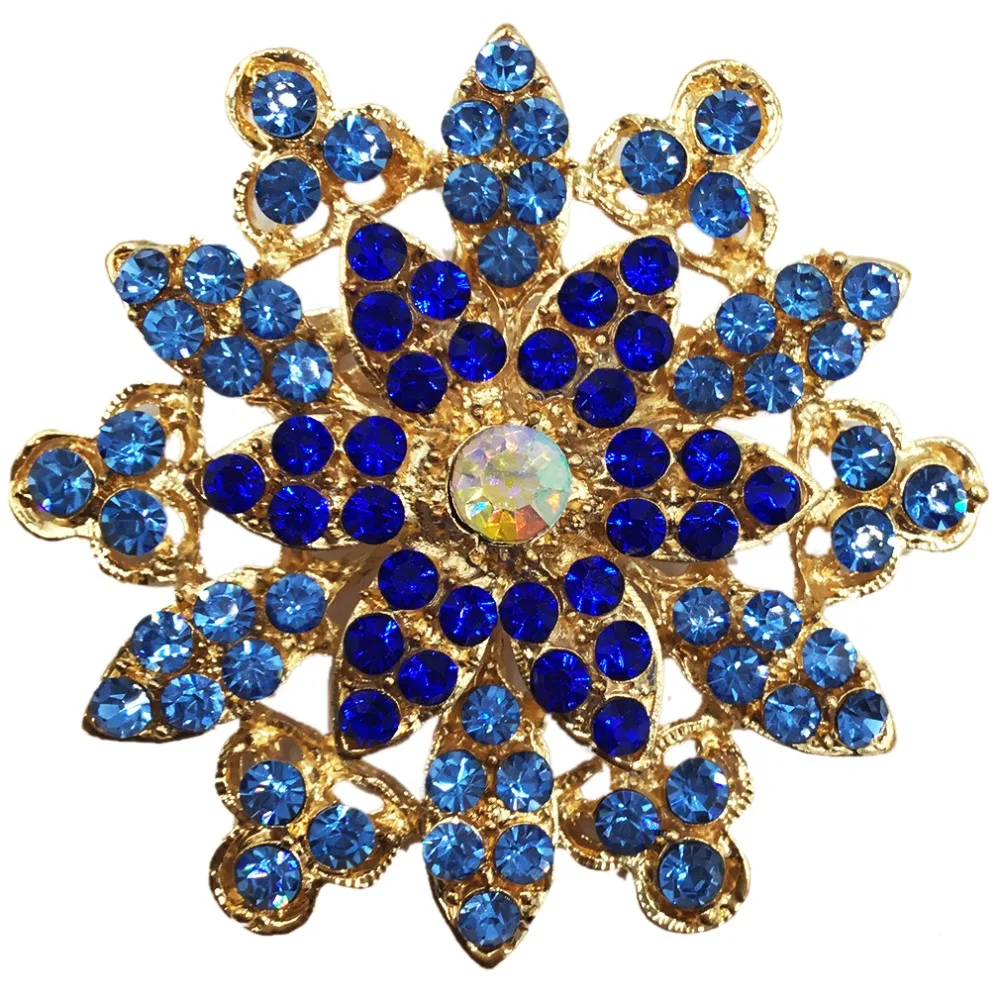 Kraliyet Mavi Kristal Çiçek Broş Kadınlar için Broş Pin Moda Elbise Ceket Aksesuarları Sevimli Takı BRO33