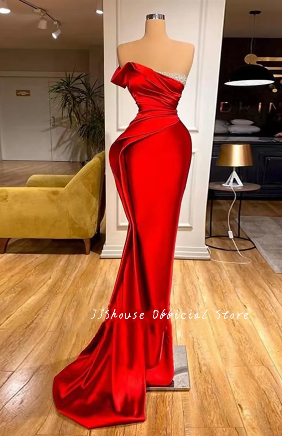 Kırmızı Saten Sequins Mermaid Zarif Akşam Elbise Lüks 2022 Seksi Yüksek Yarık balo elbisesi Ünlü Parti Elbise Vestido De Gala Elbise