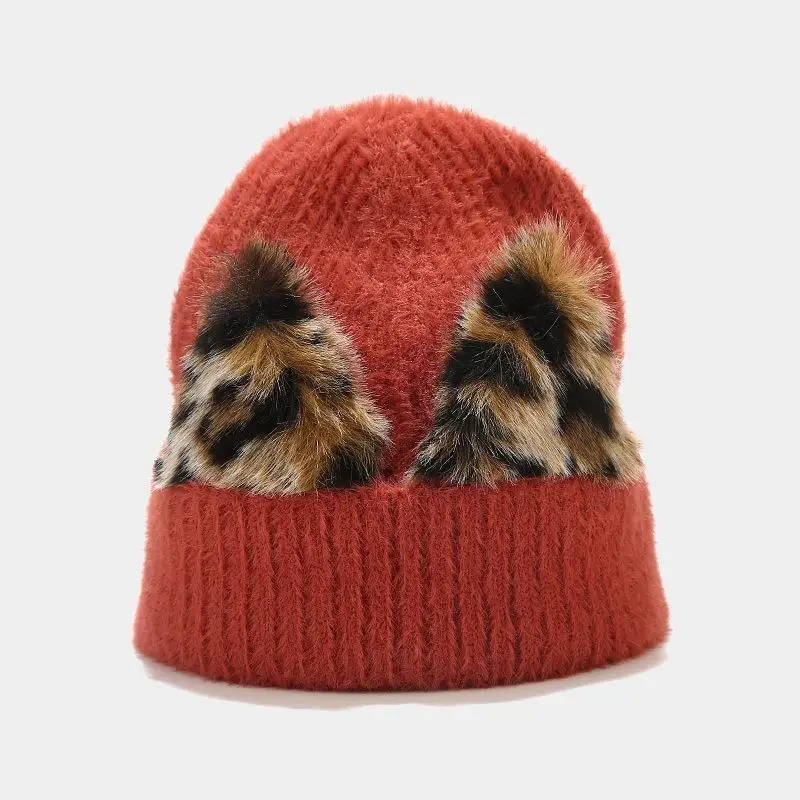 LDSLYJR 2021 Sonbahar ve kış Leopar tane Kedi Kalınlaşmak örme şapka sıcak şapka Skullies kap bere şapka Erkekler ve Kadınlar için 52