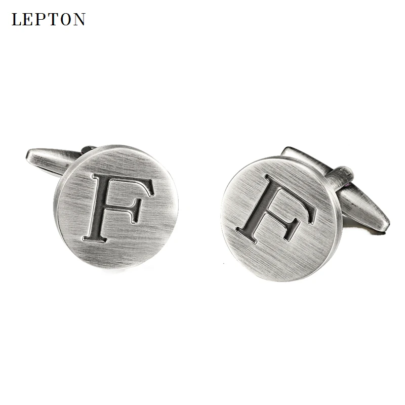 Lepton Harfler F bir alfabe Mens İçin Kol Düğmeleri Antik Gümüş kaplama Yuvarlak Harfler F kol düğmeleri Erkek gömlek manşetleri Kol Düğmeleri 1