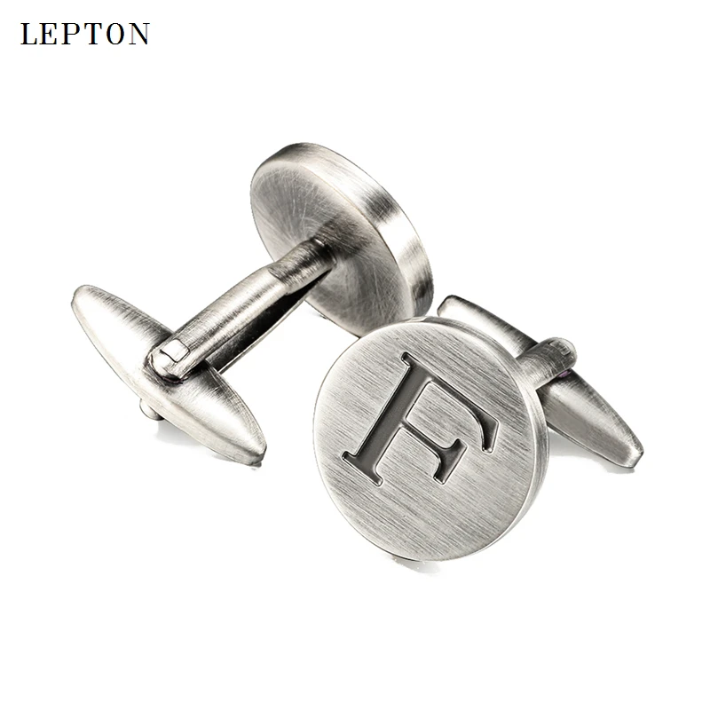 Lepton Harfler F bir alfabe Mens İçin Kol Düğmeleri Antik Gümüş kaplama Yuvarlak Harfler F kol düğmeleri Erkek gömlek manşetleri Kol Düğmeleri 3
