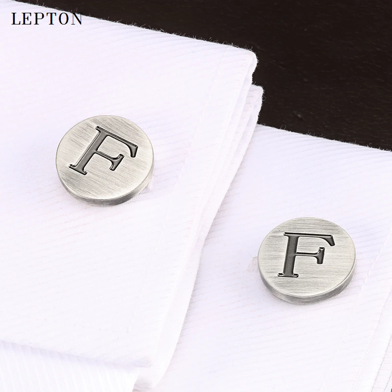 Lepton Harfler F bir alfabe Mens İçin Kol Düğmeleri Antik Gümüş kaplama Yuvarlak Harfler F kol düğmeleri Erkek gömlek manşetleri Kol Düğmeleri 5