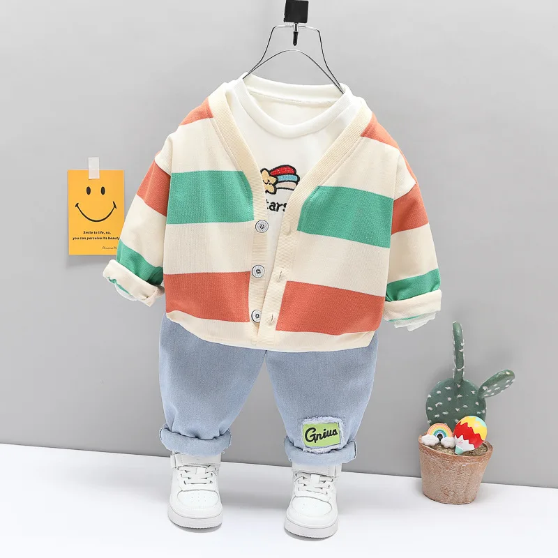 LİSUNNY 2023 Bahar Bebek Erkek Kız giyim setleri Yürüyor Bebek Şerit Mont T Shirt Kot Çocuk Çocuklar Rahat Kostüm