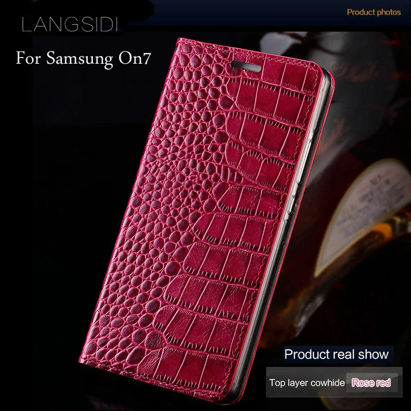 Lüks marka cep telefonu kılıfı hakiki deri timsah Düz doku telefon kılıfı Için Samsung Galaxy On7 el yapımı telefon kılıfı