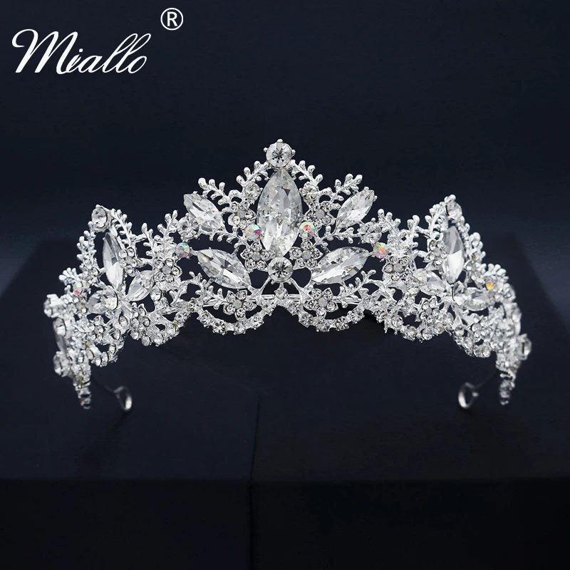 Miallo Rhinestone Gelin Taç Düğün saç aksesuarları Kadınlar için Şapkalar Gümüş Renk Tiaras ve Taçlar Takı Hediye