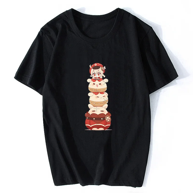 Oyun Genshin Darbe T Shirt Kawaii Çizgi Film karakteri Üstleri Kadın Moda Streetwear Japonya Tarzı Tee Kadın Erkek Rahat Camisetas