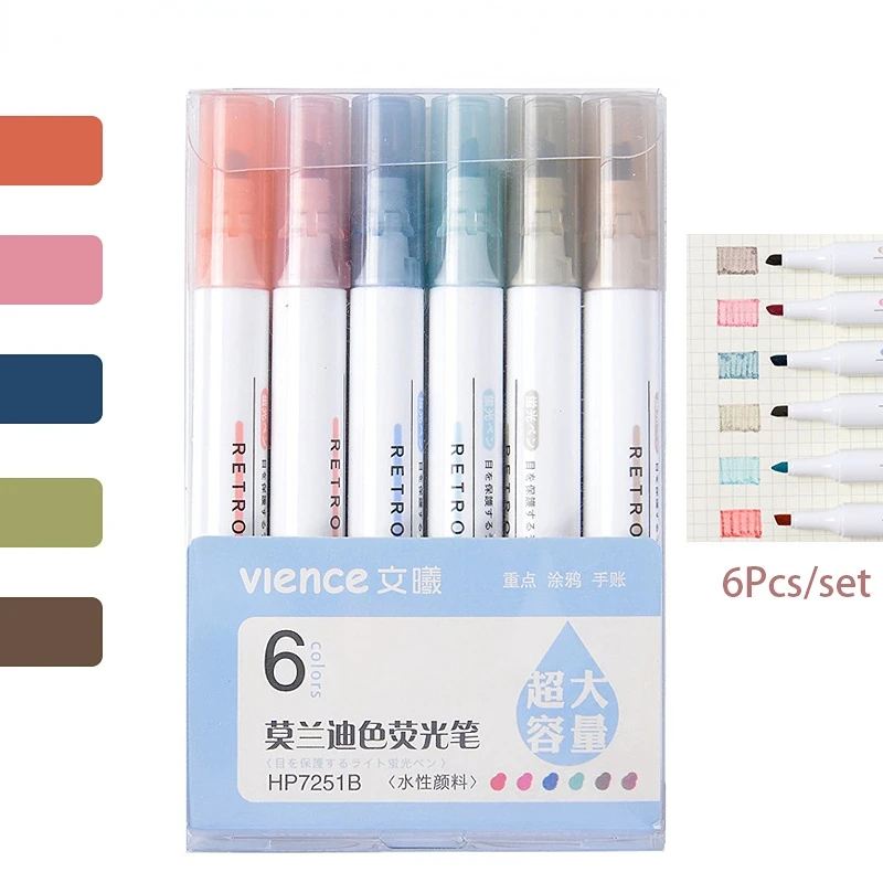 Renkli Fosforlu Kalem 6 adet/grup Vintage Renk Sevimli işaretleme kalemleri Yazma Çocuklar için Ofis Okul Malzemeleri Japon Kırtasiye