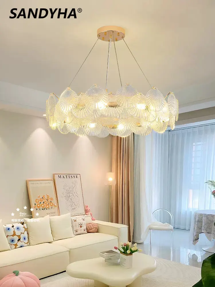 SANDYHA yaratıcı kabuk cam avize yeni fransız lüks dekoratif ışık yatak odası yemek oturma otel daire kolye lamba 0