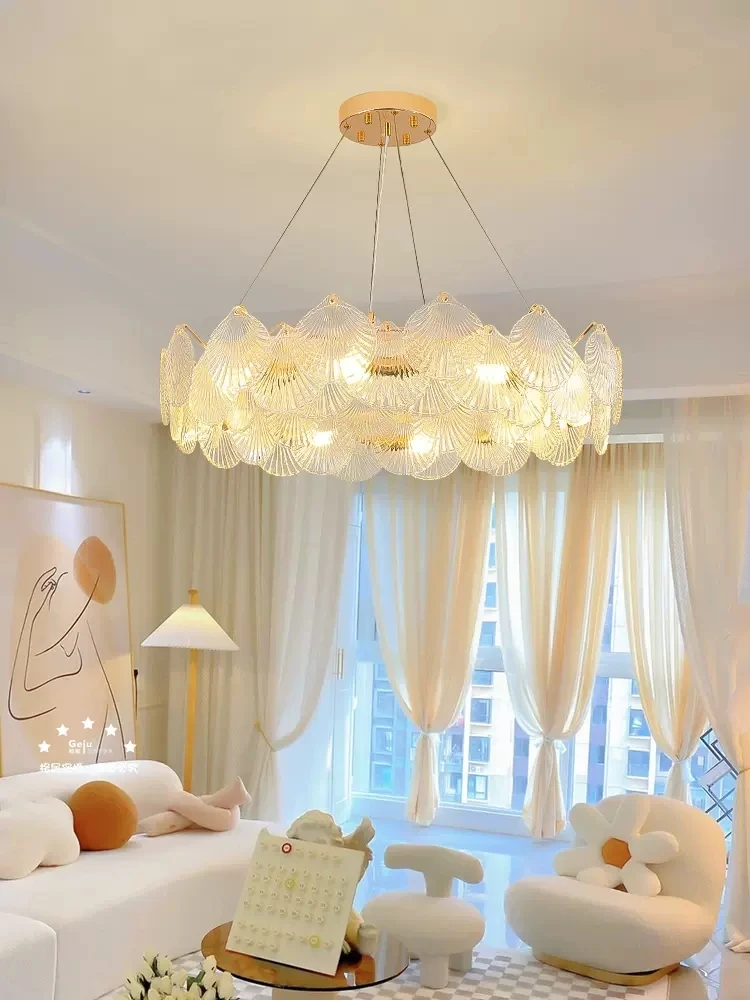 SANDYHA yaratıcı kabuk cam avize yeni fransız lüks dekoratif ışık yatak odası yemek oturma otel daire kolye lamba 2