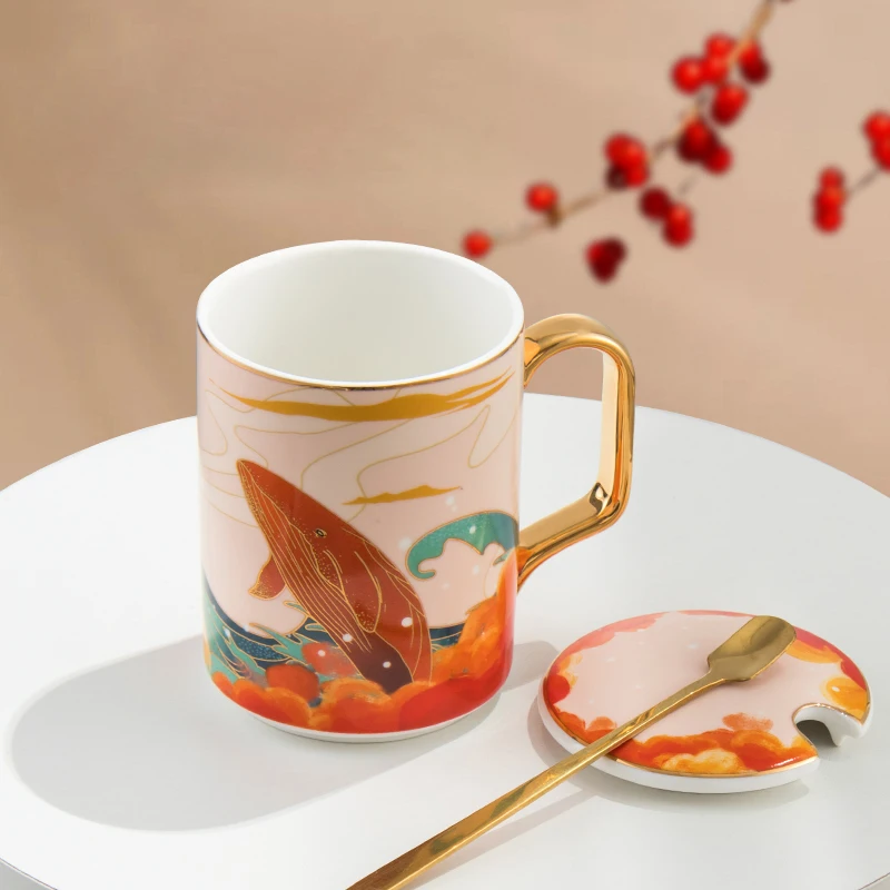 Seramik fincan Çin Tarzı Kapaklı Kahve Kupa Yaratıcı Tazas De Cafe Ofis Porselen Çay Fincanı Ev Dekorasyon Hediye