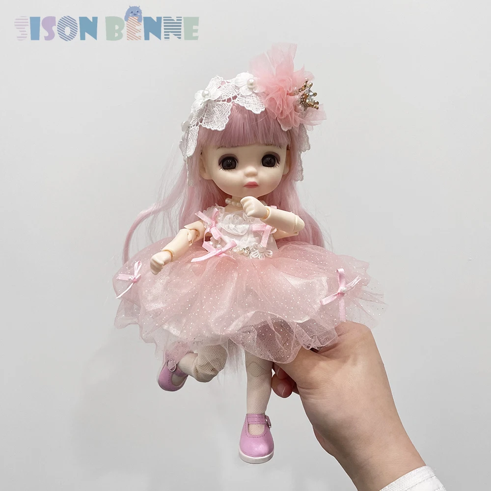 SİSON BENNE 1/8 BJD Bebek 22.5 cm Yükseklik Mini Kız Bebek Pembe Elbise Uzun Saç Kıyafetler Tam Set Çocuk Oyuncakları Hediyeler