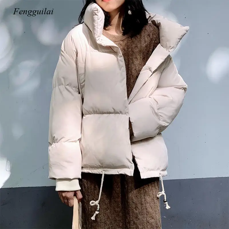 Sonbahar / kış kadın Düz Renk Moda Aşağı Ceket Sıcaklık Yastıklı Stand-Up Yaka Beyaz Ördek Aşağı Parka Ceket Ceket