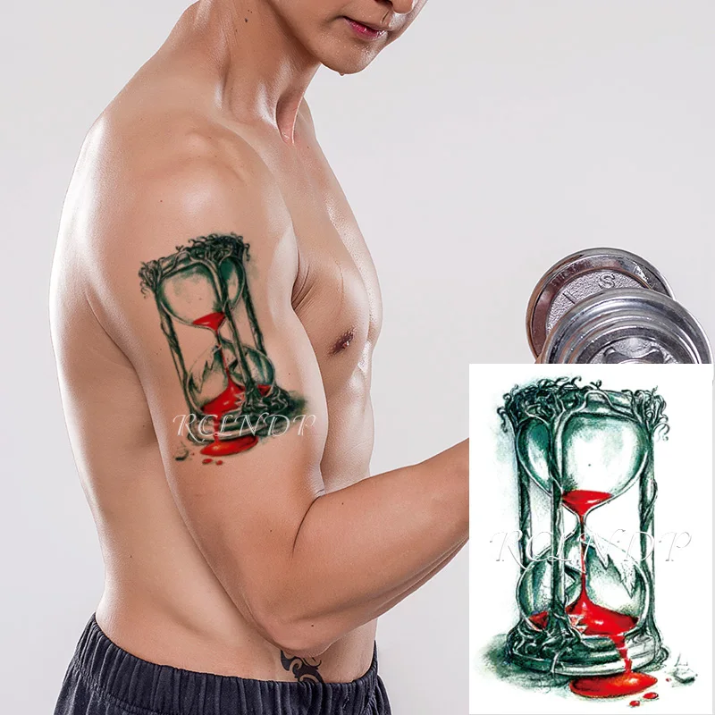 Su geçirmez Geçici Dövme Etiket Kum Saati Kanama Kırmızı Sıvı Ağacı Desenleri Sahte Dövme Flaş Dövme Kız Kadın Erkek