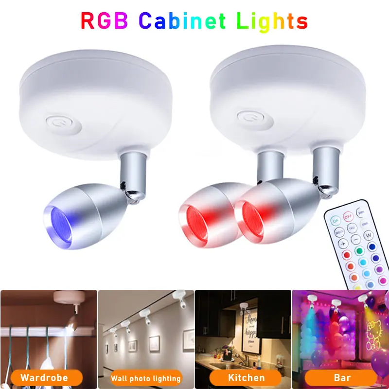 Taşınabilir dolap lambası RGB kablosuz 13 Renk uzaktan kumanda ile dolap ışıkları kapalı ışık açısı ayarlanabilir yatak odası ev partisi için