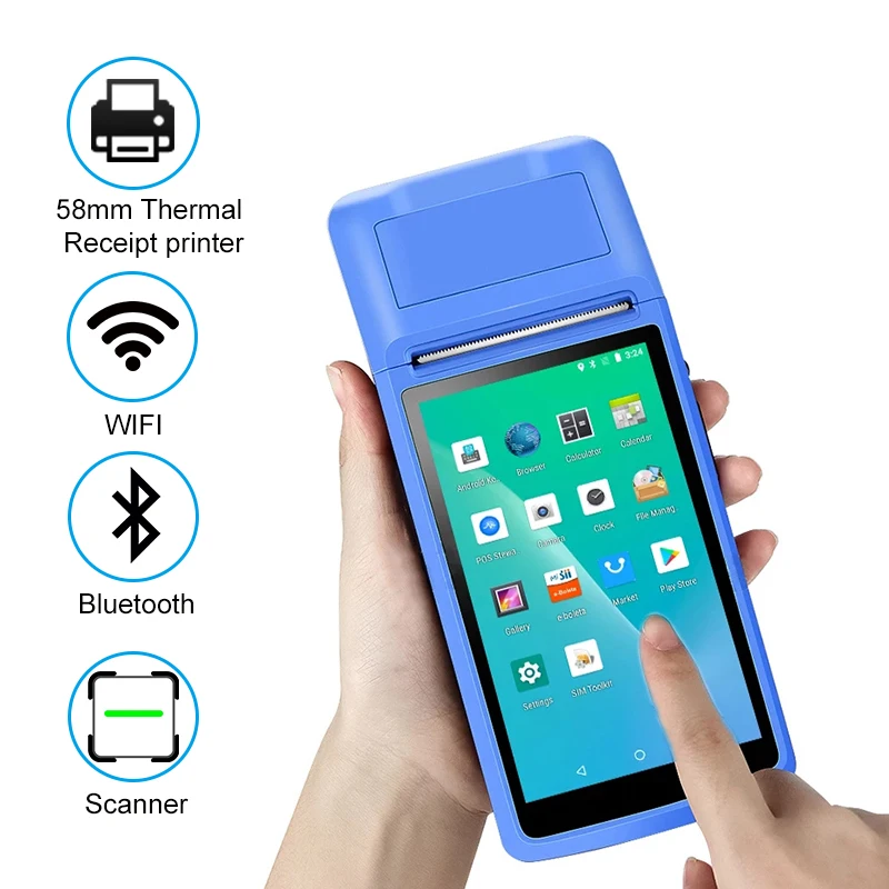 Terminali El Pos Android 8.1 ile 58mm Termal Makbuz Yazıcı Taşınabilir Bluetooth PDA yazarkasa Mağaza Süpermarket İçin