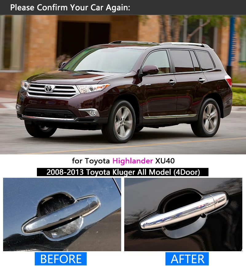 Toyota Highlander için XU40 Kluger Krom kulp kılıfı Trim Seti 2008 2009 2010 2011 2012 2013 Araba Aksesuarları Sticker Araba Styling 1