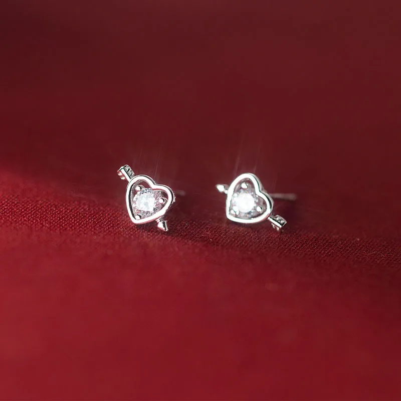 TrustDavis Gerçek 925 Ayar Gümüş Küpe Tatlı Romantik Kalp CZ düğme küpe Kızı Kızlar İçin doğum günü hediyesi Takı DE0018 4