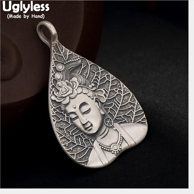 Uglyless100 % Gerçek Katı 999 Saf Gümüş El Yapımı Kalp şeklinde Kolye Kolye hiçbir Zincirler Tay Gümüş Buda Kolye Budizm