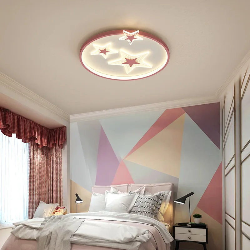 Ultra İnce Akrilik yuvarlak tavan ışıkları oturma odası yatak odası İçin LED lamba Modern yıldız Yüzeye monte Uzaktan Kumanda İle
