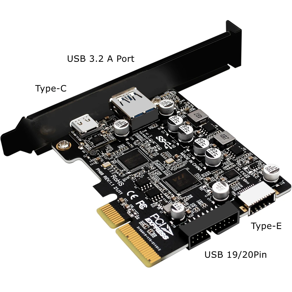 USB 3.2 PCI ekspres kart Adaptörü USB3. 2 Tip C 19Pin 20Pin Ön Tip-E PCI-E Denetleyici USB3 Pcıe X4 Dönüştürücü Genişletme Kartı