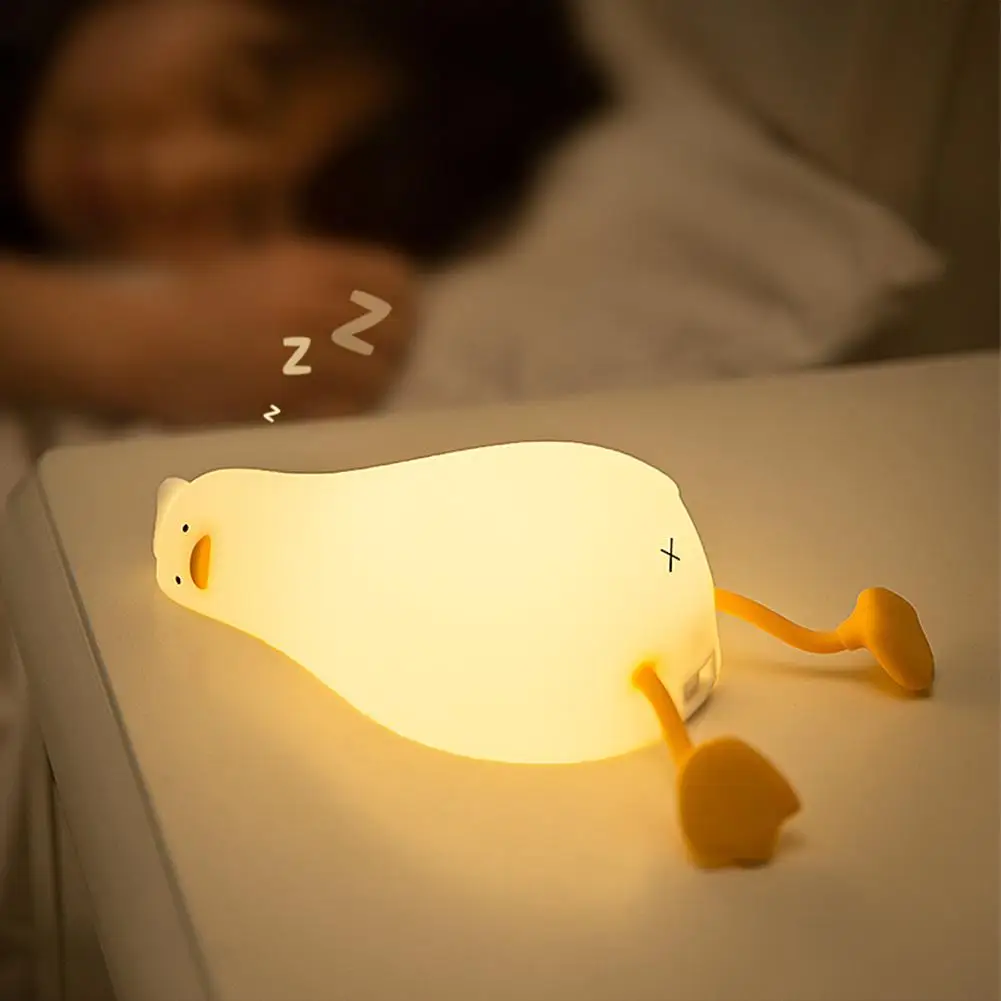 USB Şarj Edilebilir Ördek Gece Lambası Okşama Anahtarı Çocuk Çocuk Yatak Odası Başucu Masa Lambası Dekor Silikon Atmosfer doğum günü hediyesi 0
