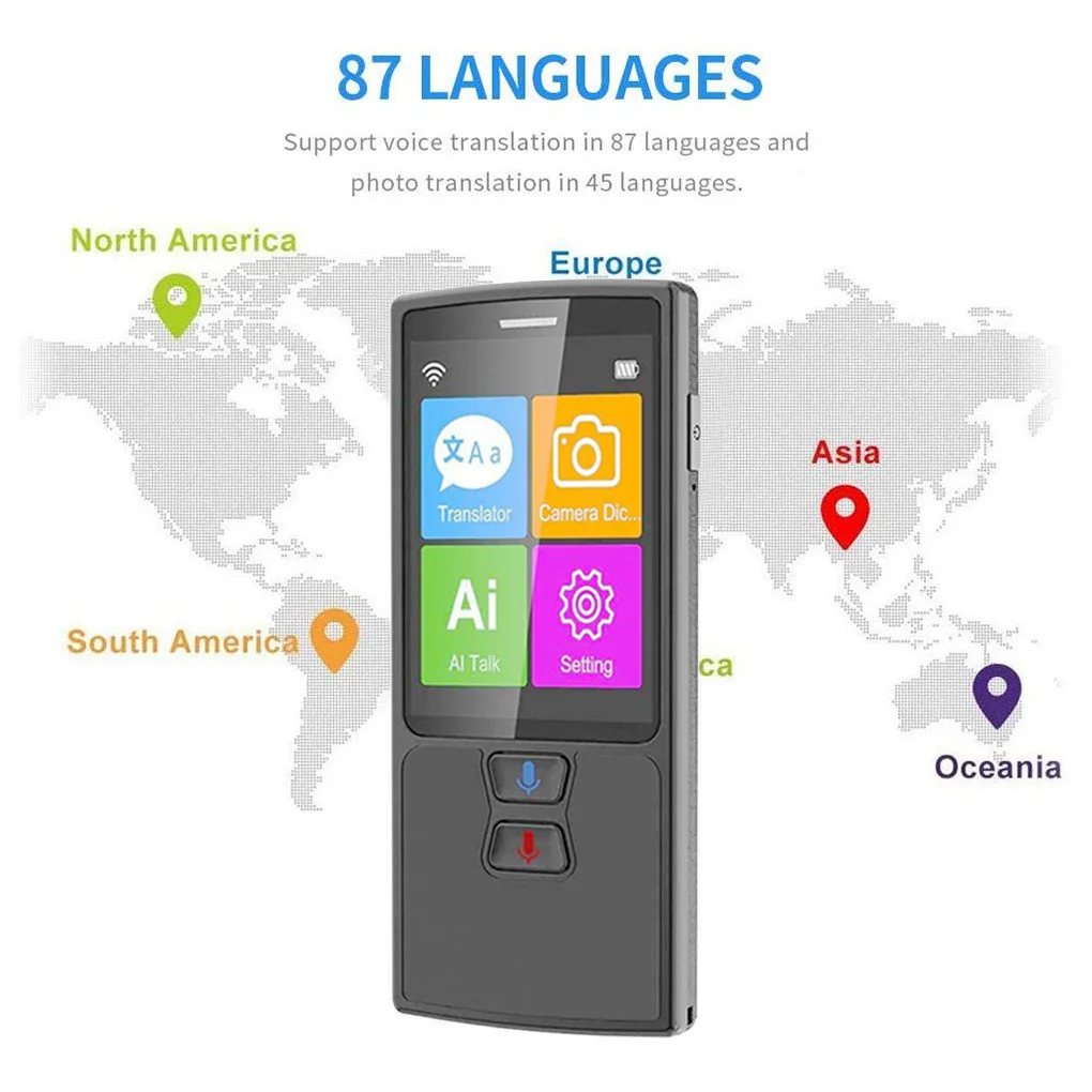 WıFı Çevirmen Taşınabilir 2.4 inç TFT Şarj Edilebilir Seyahat İş Toplantısı Tercüman Çeviri Cihazı Beyaz Hakiki 4