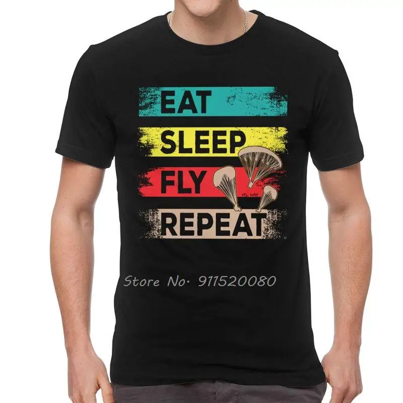 Yamaç Paraşütü Yiyin Uyku Sinek Tekrar T-Shirt Erkekler Yenilik T Shirt Yamaçparaşütü Tişörtleri Pamuk Tee Üstleri Streetwear Harajuku