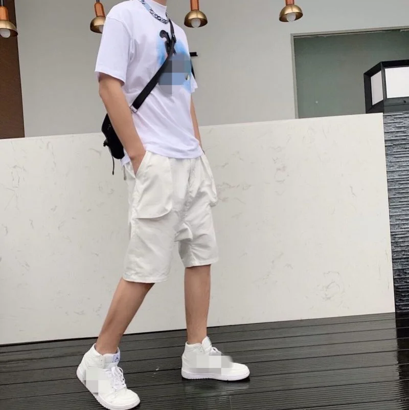 Yaz Erkek Elastik Bel İpli Diz Boyu Cep Düz Renk Bırak Crotch Erkek Harem Şort Pamuk Beyaz Rahat Sweatpants