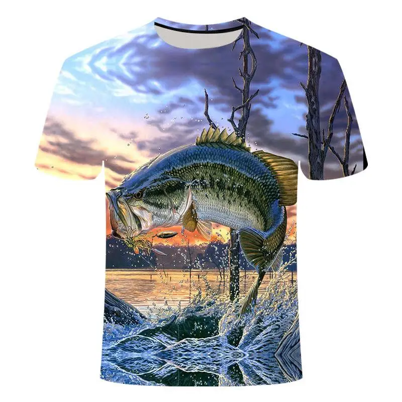 Yaz Son 2021 Balık dış mekan t-shirt Erkekler 3D Serin Baskı Balıkçılık Erkekler Kısa Üstleri Ocollar Casual Erkek Balıkçılık T-shirt 1