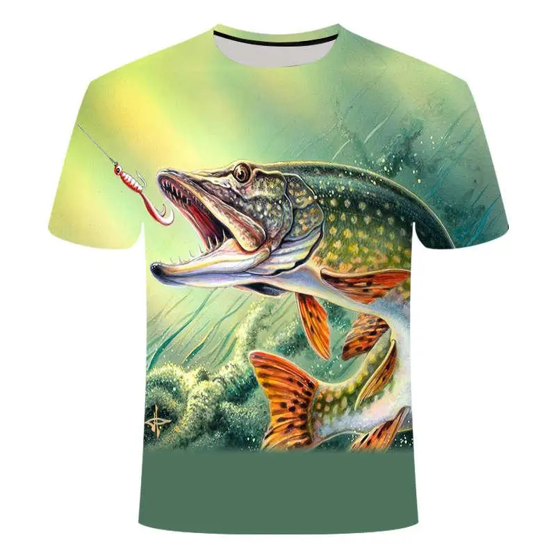 Yaz Son 2021 Balık dış mekan t-shirt Erkekler 3D Serin Baskı Balıkçılık Erkekler Kısa Üstleri Ocollar Casual Erkek Balıkçılık T-shirt 2