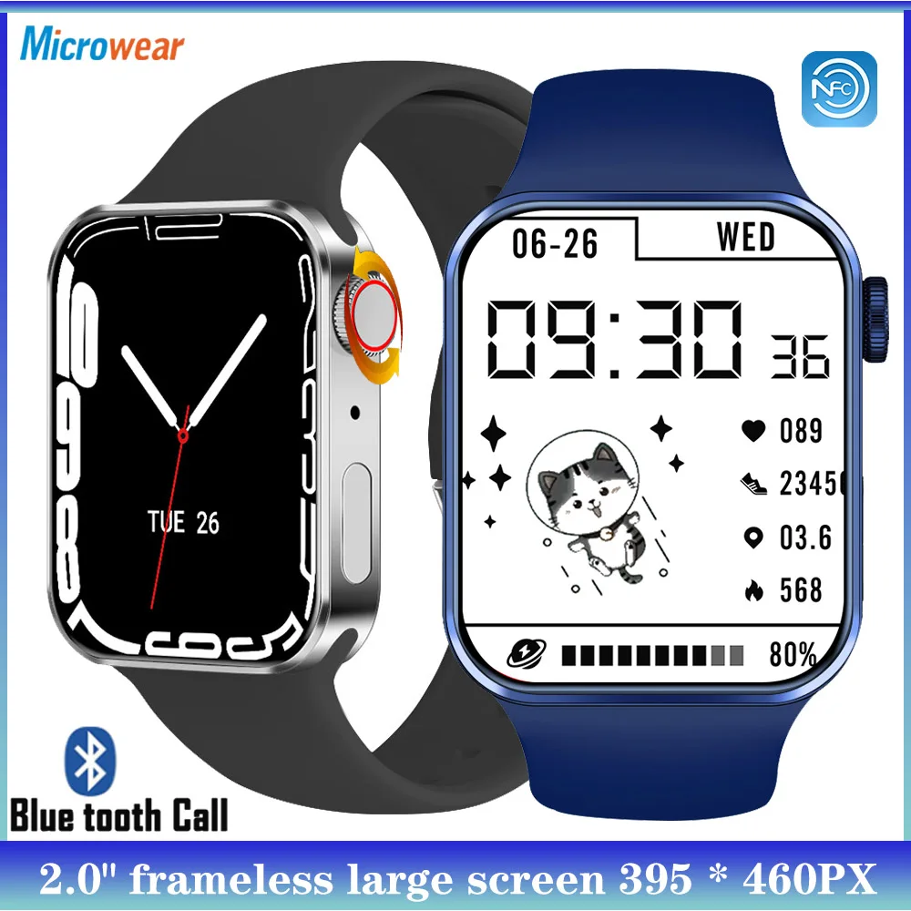 Yeni 2.0 İnç akıllı saat Erkekler NFC bluetooth Çağrı Kalp Hızı Smartwatch Kadın Spor Kablosuz Şarj Müzik Çalma Orijinal Saatler 0