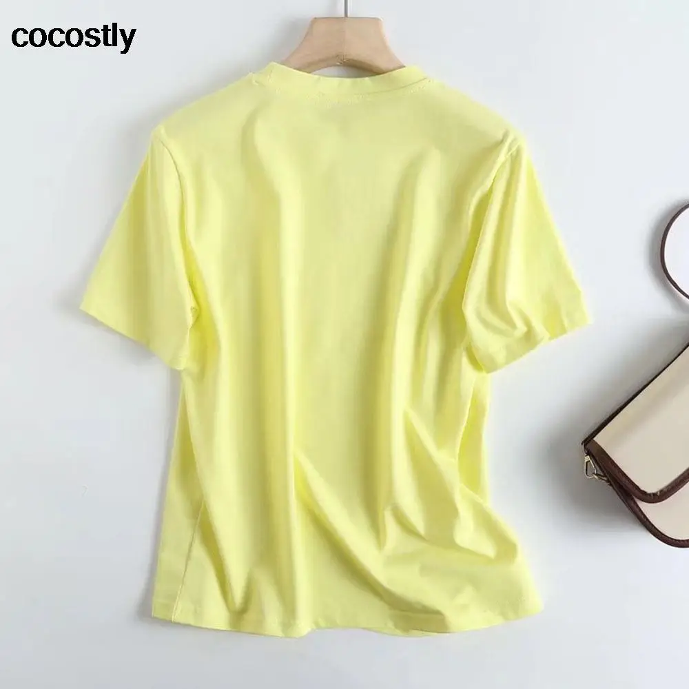 Yeni 2022 Yaz kısa kollu tişört Kadın Yuvarlak Boyun T-Shirt Temel Kadın Gevşek Bluzlar Düz Renk Basit kadın bluzları Tee 2