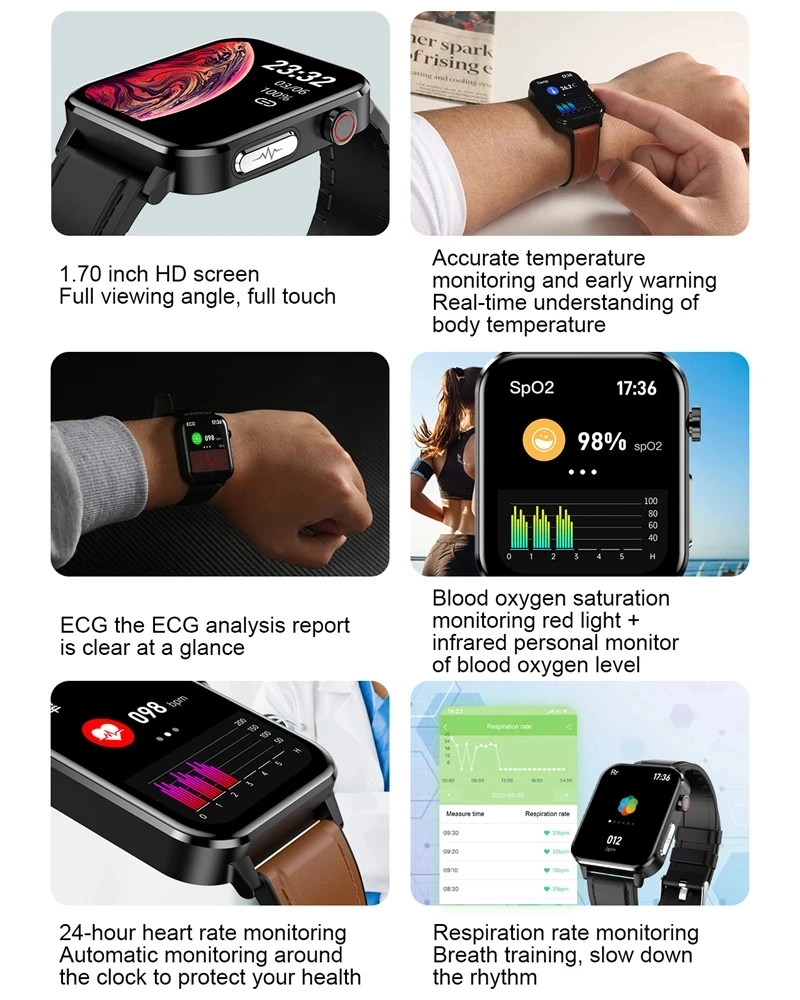 Yeni akıllı bluetooth saat Çağrı Tam Dokunmatik Kadın Erkek Spor Kalp Hızı Kan Basıncı İzleme EKG Spor Su Geçirmez Smartwatch 1