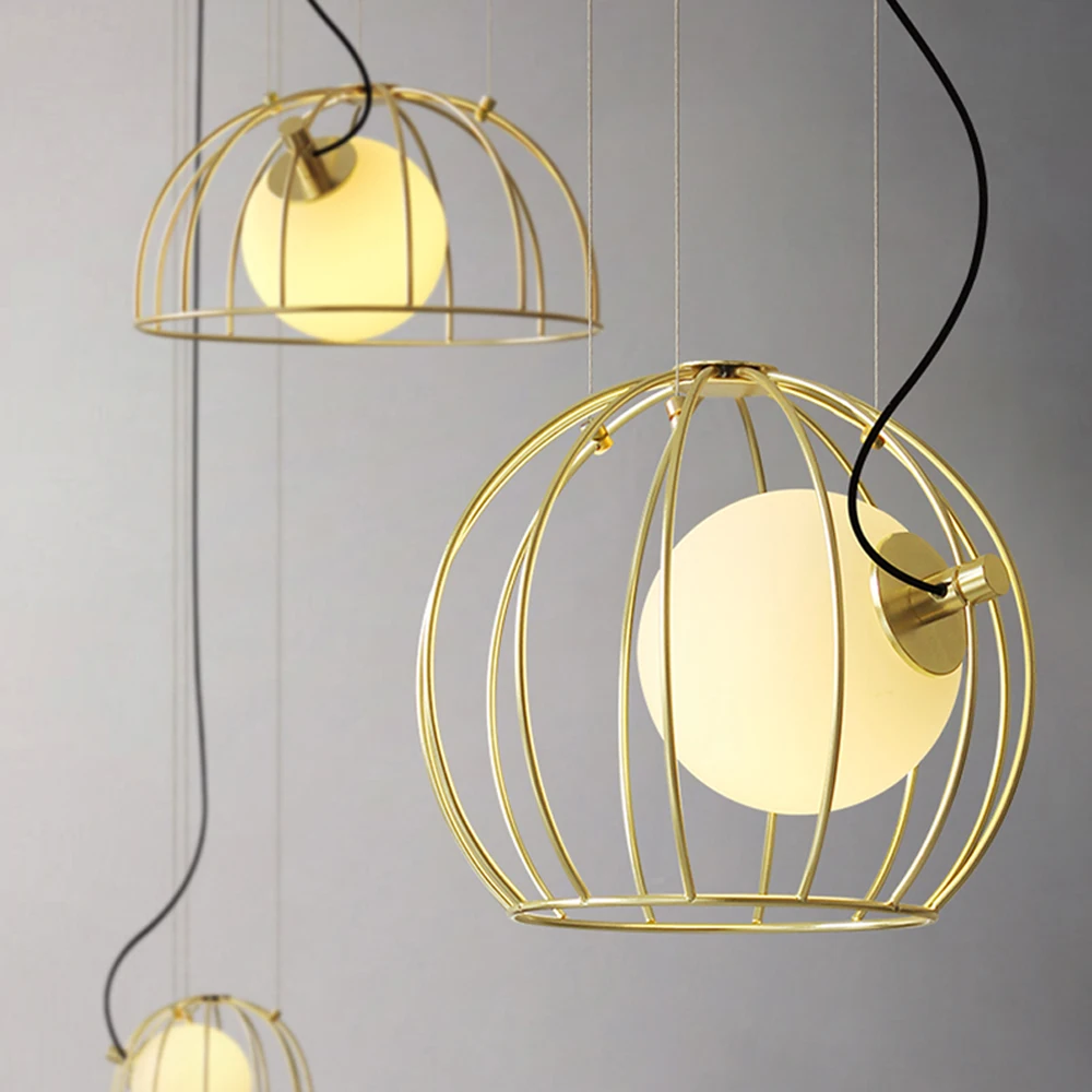 Yeni İskandinav asılı lamba demir cam kolye ışık Postmodern süspansiyon armatür kapalı ev led ışık fikstürü Art Deco aydınlatma