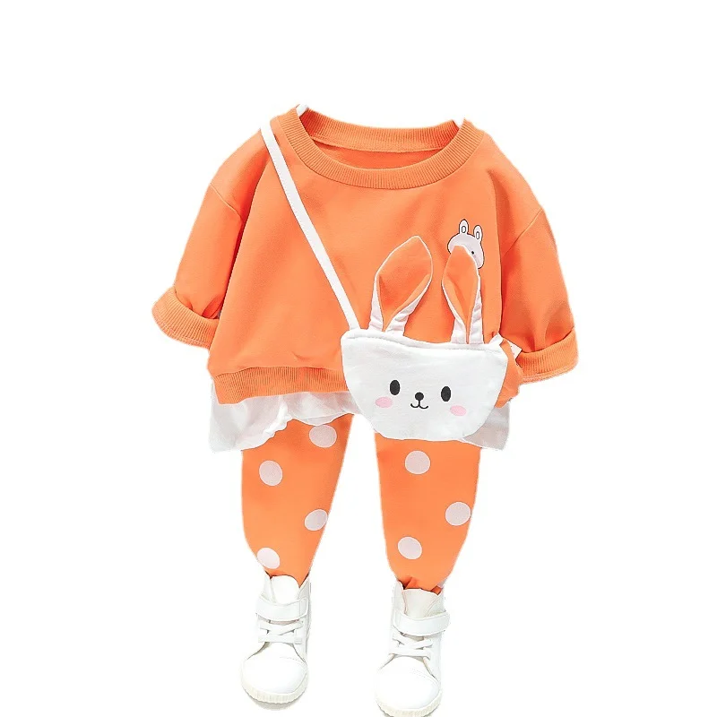 Yeni Sonbahar Çocuk Karikatür Spor Bebek Kız Moda Giyim Çocuk Çantası T-shirt Pantolon 2 adet / takım Bahar Toddler Rahat Kostüm