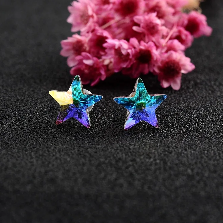 Yeni Yıldız Küpe S925 Ayar Gümüş İğne Kristal Pentagram Mavi Saplama Küpe Kadınlar için Basit moda takı Aksesuarları 1