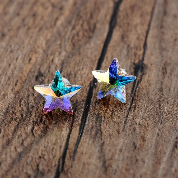 Yeni Yıldız Küpe S925 Ayar Gümüş İğne Kristal Pentagram Mavi Saplama Küpe Kadınlar için Basit moda takı Aksesuarları 2