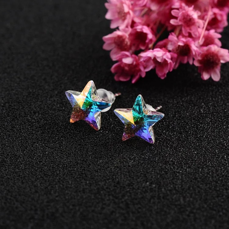 Yeni Yıldız Küpe S925 Ayar Gümüş İğne Kristal Pentagram Mavi Saplama Küpe Kadınlar için Basit moda takı Aksesuarları 4