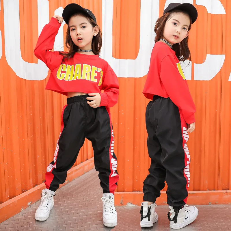 Yeni Çocuk Hip Hop Dans Giyim Genç Kızlar için 2 Adet Set Çocuklar Streetwear Kıyafetler Kızlar Kırpılmış Kazak Pantolon Eşofman