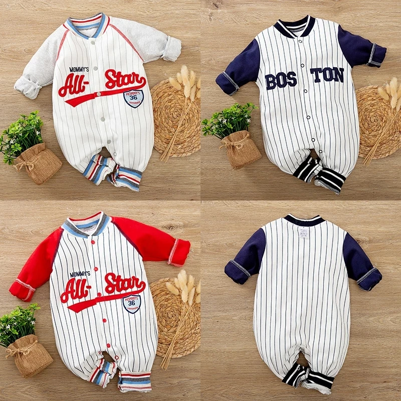 Yenidoğan Bebek Giysileri Beyzbol Takımı Spor Forması Bebek Romper Mektup Erkek Bodysuit Yenidoğan Tulum Bebek Erkek Kostüm