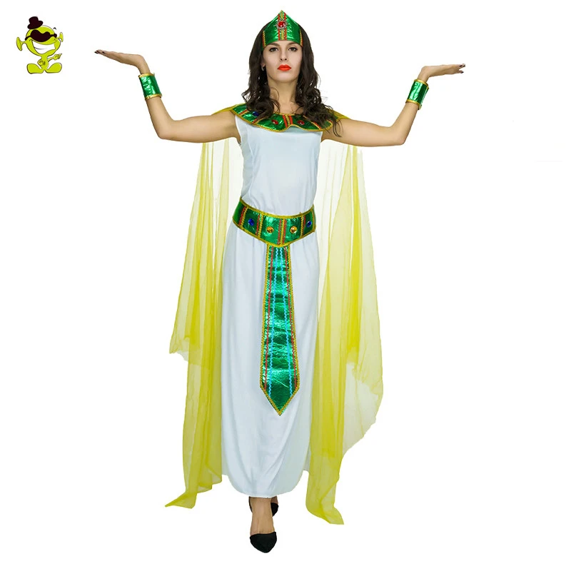 Yetişkin Kadın Yeşil Kleopatra Kostüm Cadılar Bayramı Cosplay Kız Mısır Firavunu Prenses Kraliçe süslü elbise Kadın için