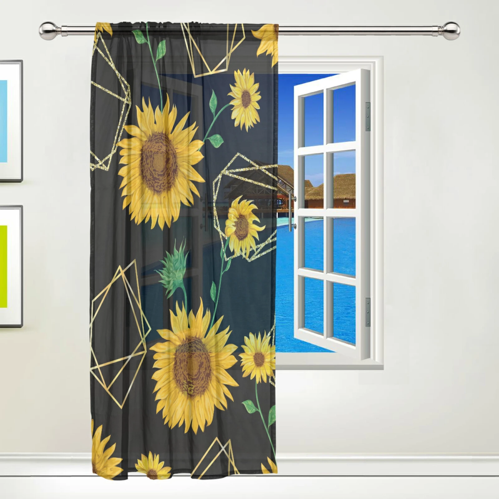 Zarif Çiçekler Baskılı Tül Perde Yatak Odası Sırf Vual Pencere Perde Polyester Malzeme Kumaş 1 adet Paneli Örtüsü Ev Dekor 1