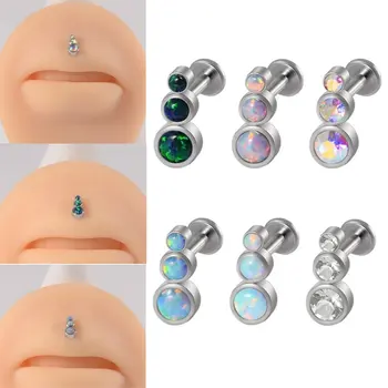 1 adet Opal Dudak Bar Yüzük Paslanmaz Çelik İçten Dişli Kulak Tragus Kıkırdak Damızlık Piercing göbek takısı Helix Kulak Piercing