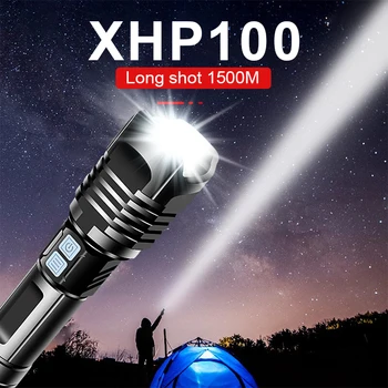 100000 Lümen Süper Parlak Şarj Edilebilir LED el feneri XHP100 Güçlü Taktik El Feneri Su Geçirmez EDC Torch kamp feneri